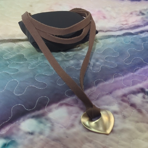 Large Statement Leather & Gold-Tone Heart Necklace – Double Strand Cord - Picture 14 of 14